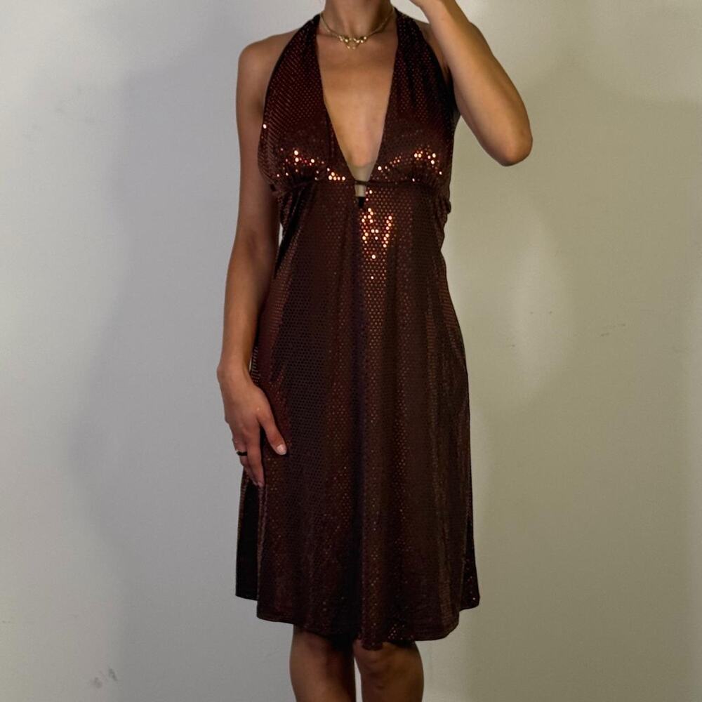 Brown Sequined Midi Dress M